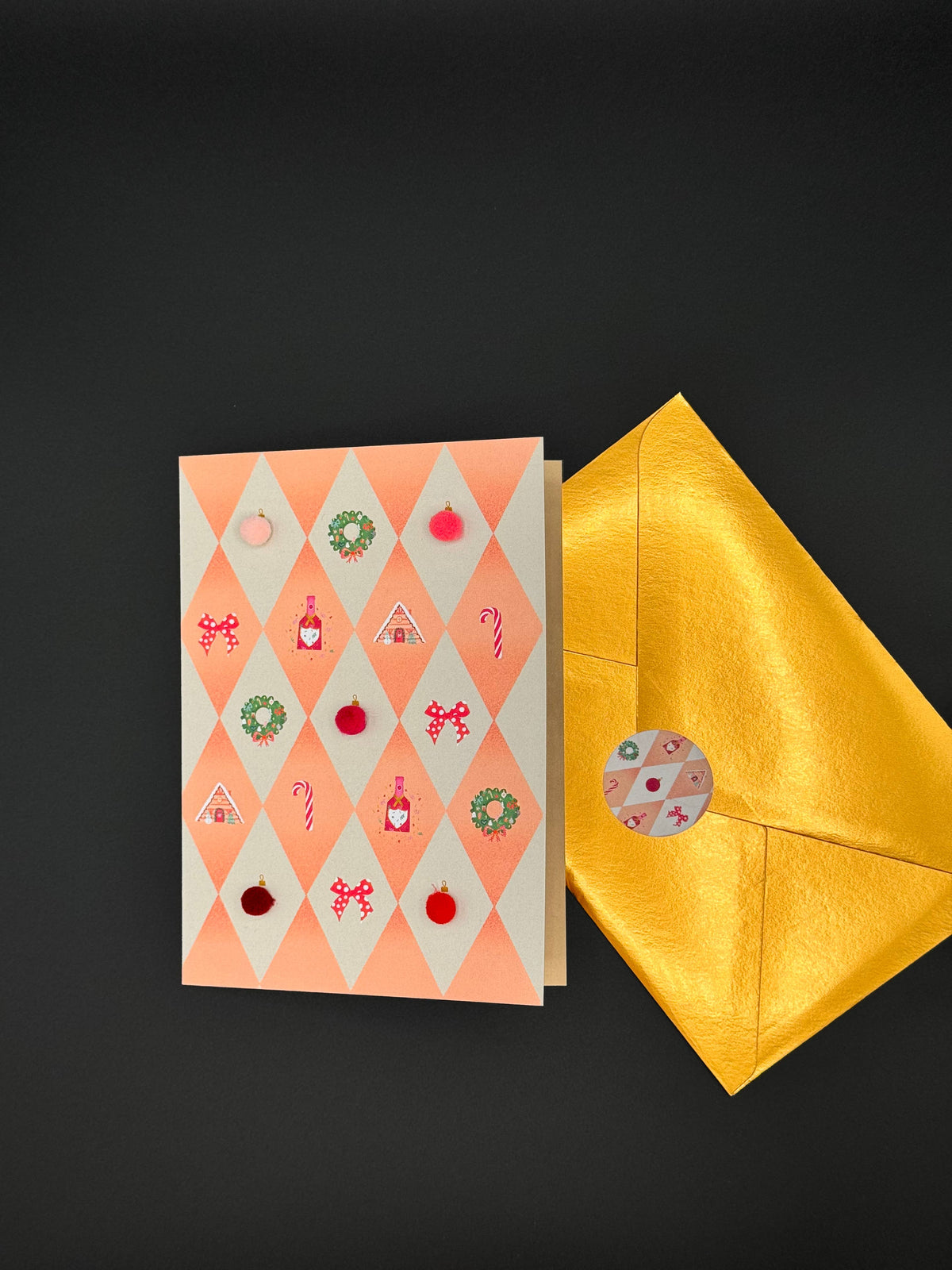 Klappkarte mit Pompons | Diamanten, rosa