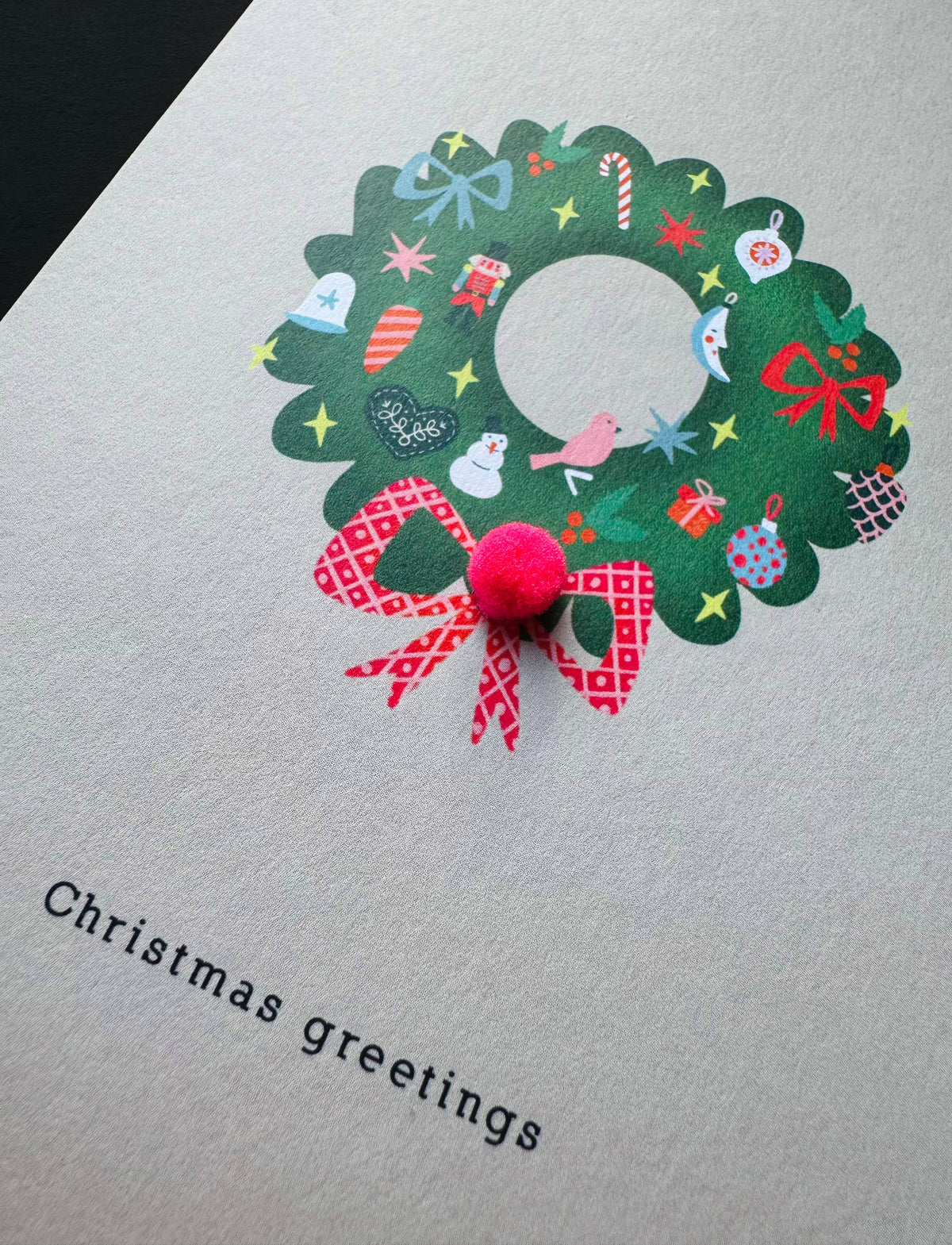 Klappkarte mit Pompons | Weihnachtskranz