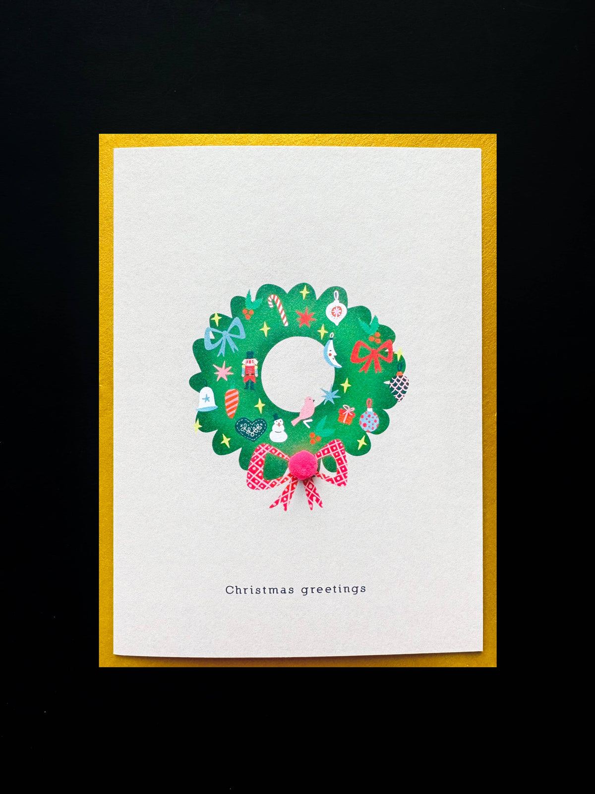 Klappkarte mit Pompons | Weihnachtskranz