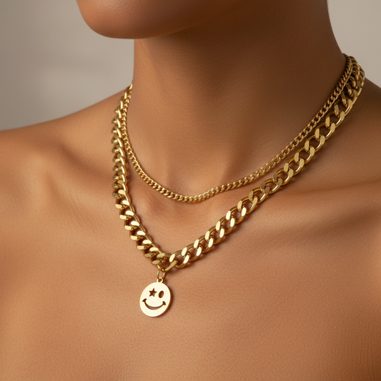 zweireihige Halskette | chunky smiley, 18-karat vergoldet