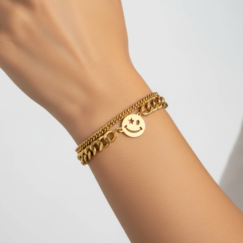 2-reihiges Armband | chunky smiley 18-karat vergoldet