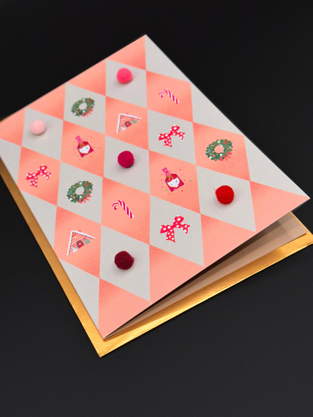 Klappkarte mit Pompons | Diamanten, rosa