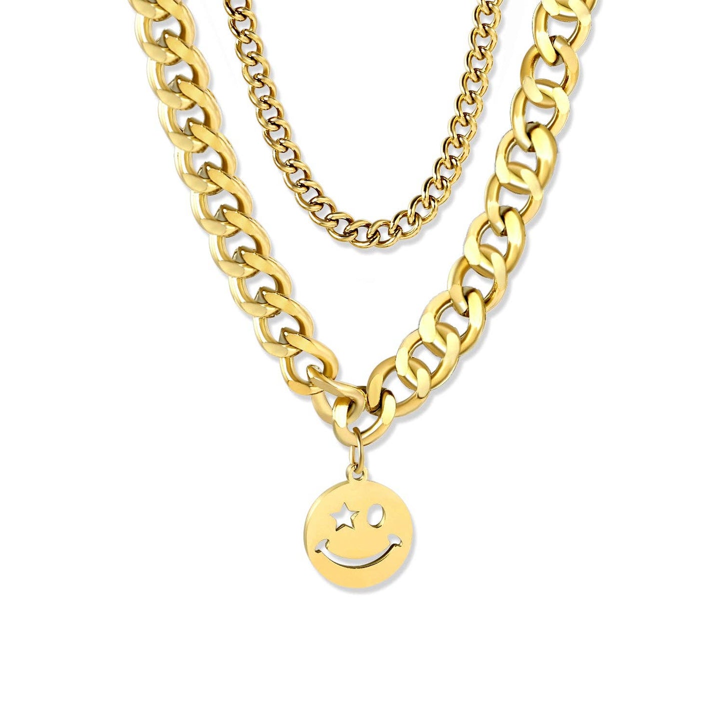 zweireihige Halskette | chunky smiley, 18-karat vergoldet