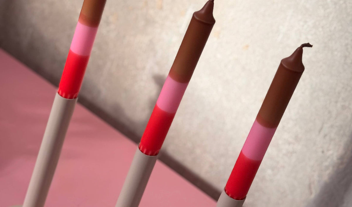 Dip Dye Kerze | braun-neonpink-rot