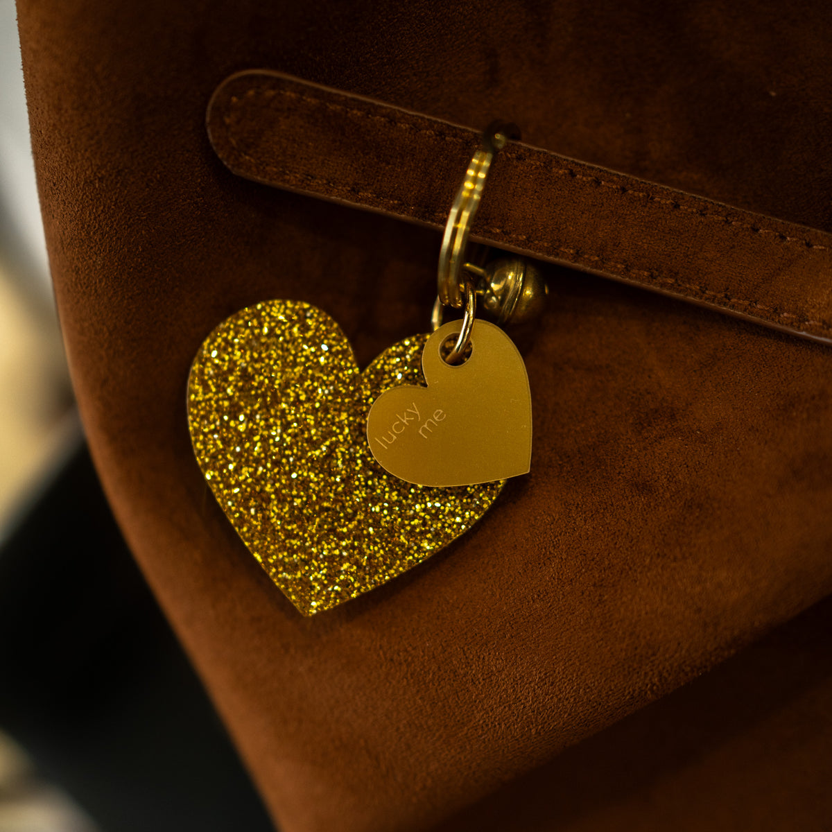 Taschenanhänger herz | golden glitter